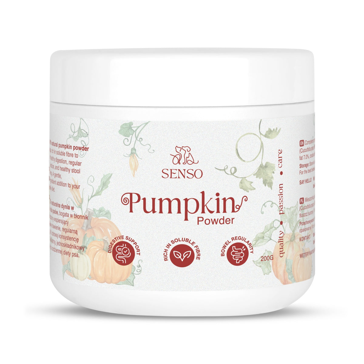 SensoPet Pumpkin Powder for Dogs, 200 g packaging mockup